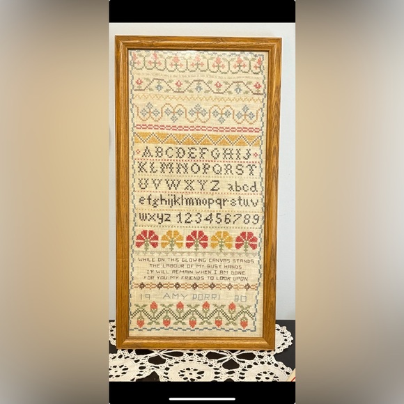 Vintage Framed Cross-stitch Needlepoint Alphabet Sampler Wall Hanging. - Picture 3 of 8